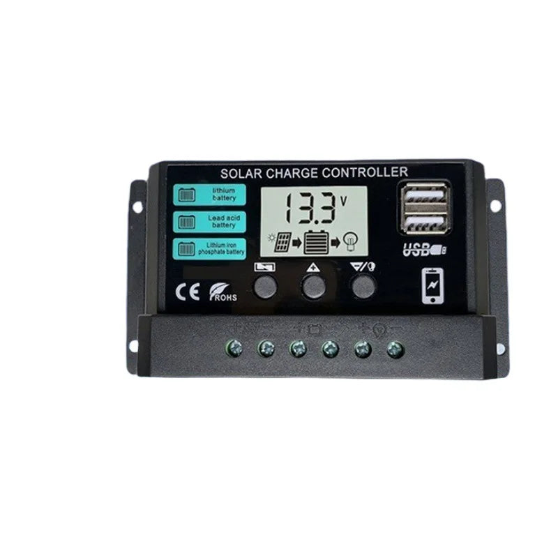 12V/24V 100A Solar Charge Controller AutoSwitch LCD Display with Overcharge/Short Circuit Protection for RV Boat Off-Grid System