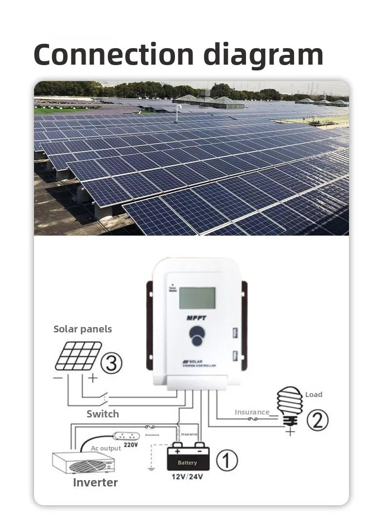 MPPT Solar Charge Controller 10A20A30A40A50A60A Smart LCD Charging 12V24V Auto Photovoltaic Controller Bluetooth