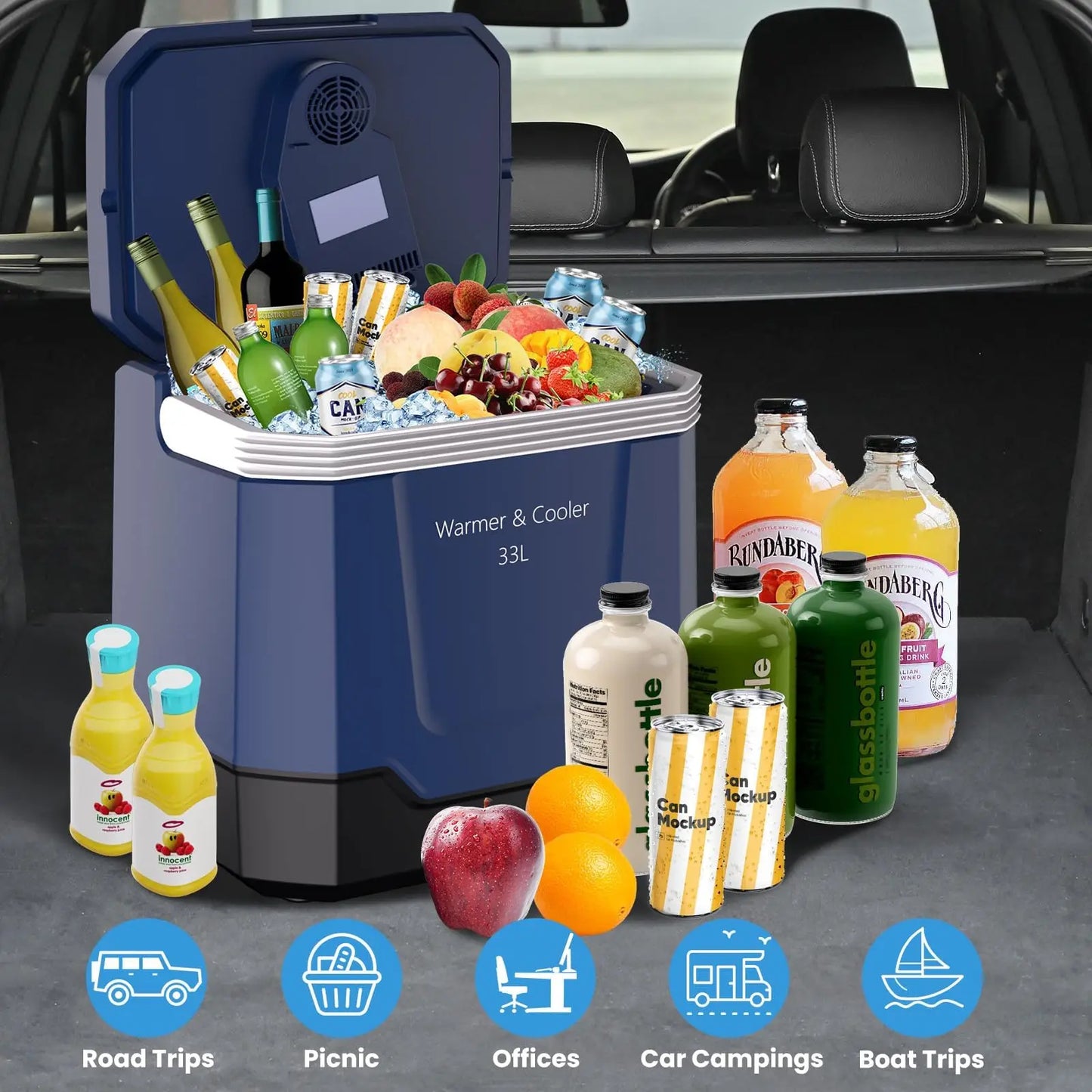 35QT Electric Cooler, Portable Car Refrigerator & Plug-In Cooler with 12V DC & AC Power, Travel Cooler for Camping, Road Trips, Truck Travel & Home Use, car fridge with Locking Handle