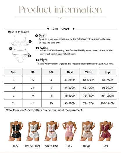 Women's Pajama Set Heart Print Soft Ribbed Fabric Sleepwear with Flirty Frill Trim Casual Cami Top and Shorts Sets Loungewear