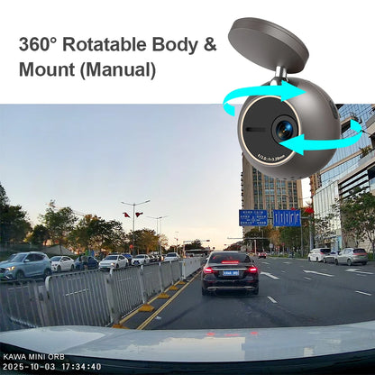 Dash Cam KAWA Tiny Video Recorder 2K Car DVR MINI ORB,Voice Control Car Camera,360° Rotate,180° Video Flip AUTO Dash Camera