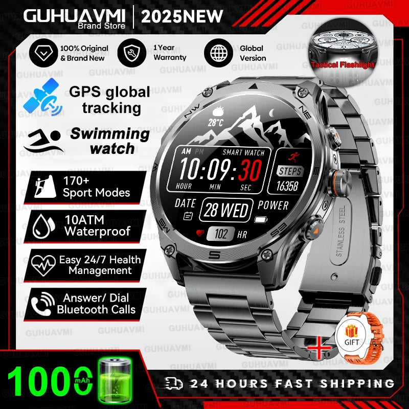 2026 New GPS Smart Watch Men 1000mAh Battery 10ATM Waterproof