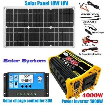 110/220V Solar Power System 18W Solar Panel Battery Charge 30A Controller 6000W 12V 220V Inverter Complete Power Generation Kit
