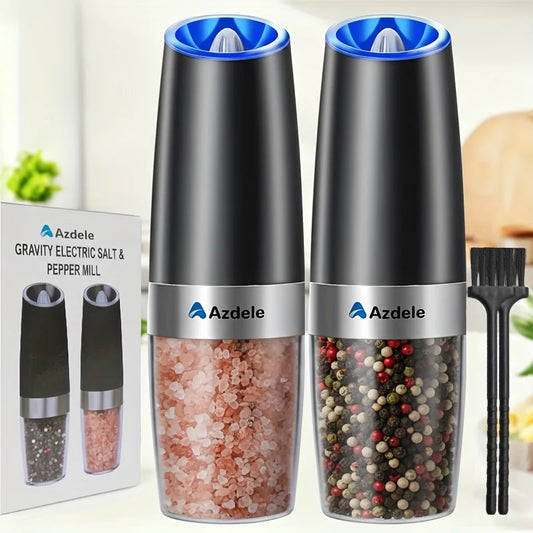 2pcs Gravity-sensing Electric Salt And Pepper Grinder Set, Battery-powered LED Light, One-hand Operation, Local Fast Delivery, Adjustable Coarseness Grinder, Black Kitchen Gadget, Salt And Pepper Grinder Electric 2pcs, Birthd