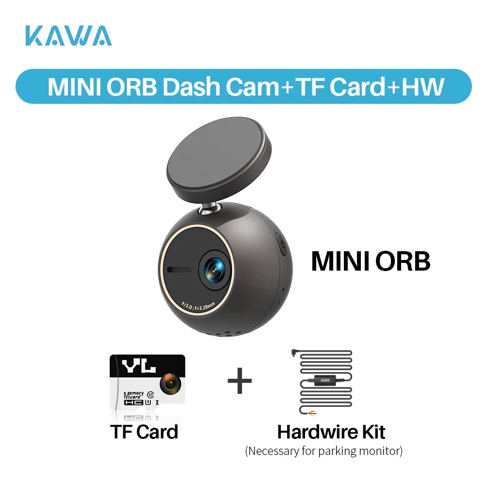 Dash Cam KAWA Tiny Video Recorder 2K Car DVR MINI ORB,Voice Control Car Camera,360° Rotate,180° Video Flip AUTO Dash Camera