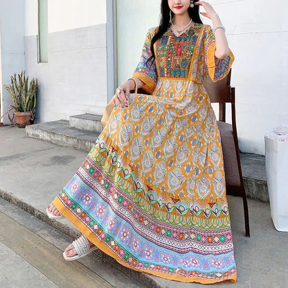 Indian Dress for Women Summer Embroidery Chic Elegant Party Dresses Clothes Vintage Long Maxi Prom Bohemian Beach Robe Vestidos