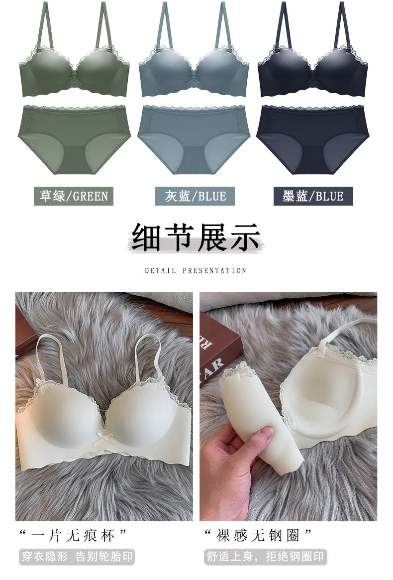 Hot Selling Ladies Push Up Bra Set Seamless Wireless Support Anti-Sagging Comfort Lingerie S-XL for Young Women Soft Daily Wear