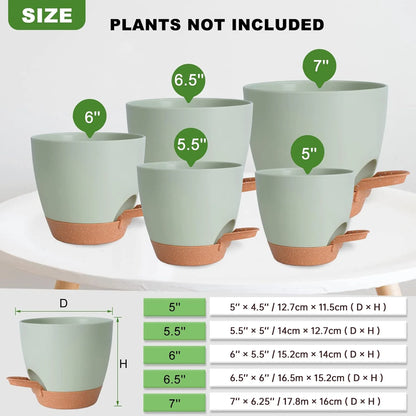 5pcs Plant Pots Self Watering Planters For Indoor Plants With Drainage Hole, Nursery Planting Pot Plastic 7/6.5/6/5.5/5 Inches