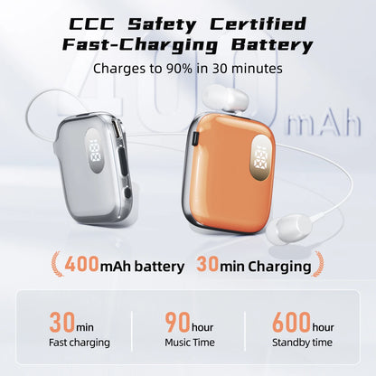 90H Playtime Bluetooth Headset V6 ENC Noise Canceling LED Power Display Retractable lapel clip Earphone for Meeting Driving K91