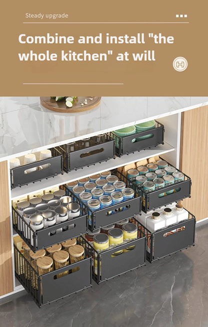 Non Perforated Folding Cabinet with Pull-out Basket Multifunctional Snack Storage Rack Household Kitchen Sink Storage Rack