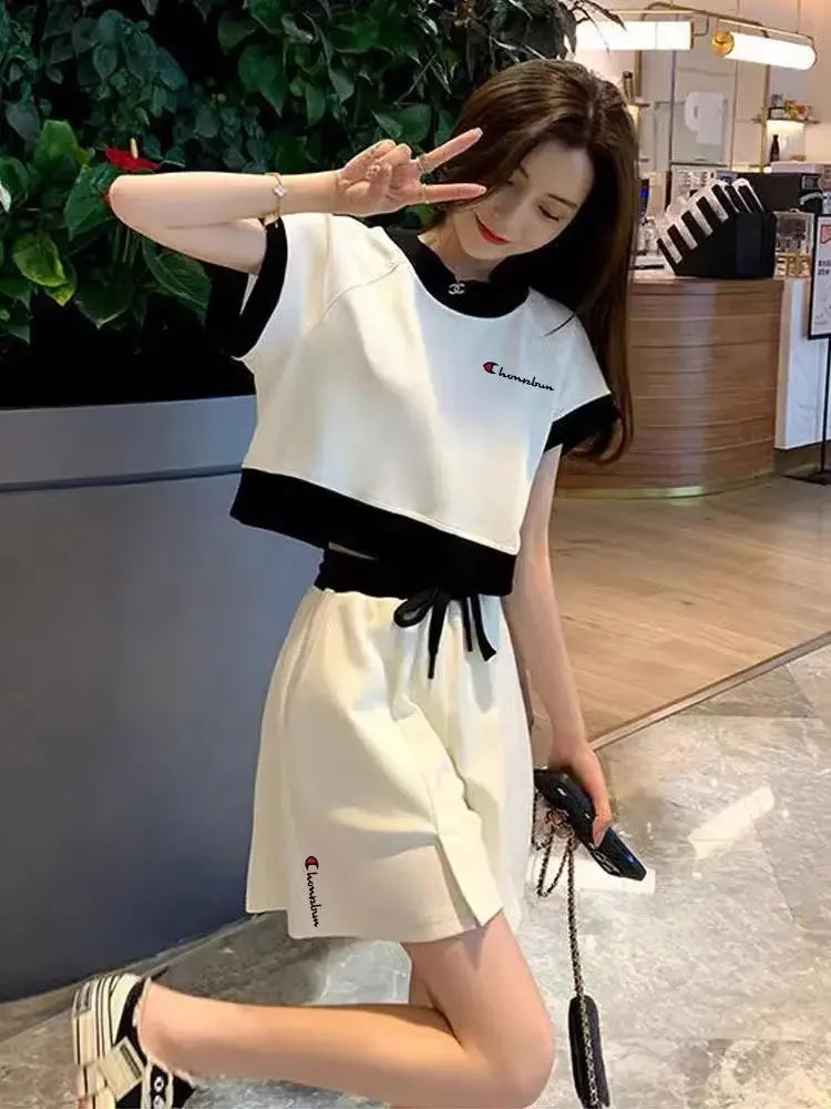 Short Sets for Women 2 Pieces Sleeve Korean Style Summer Fashion 2025 Outfit Trends Ensembles Vacation Outfits Full Woman Shorts