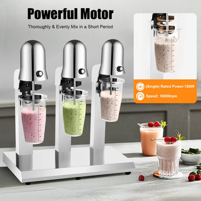 Triple Head Milkshake Maker, 18000 RPM, 3 X 180W Tabletop Blender with PC Cups for Commercial Use, 110V