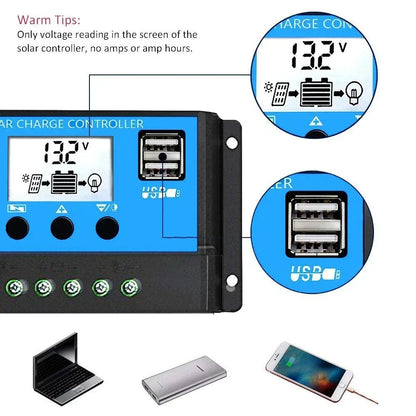 Solar Charge Controller 12V/24V PWM 10A- 100A with Adjustable LCD Display Timer Setting EESBAO
