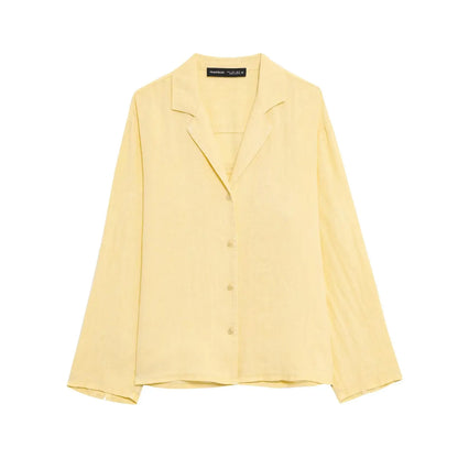 HH Women Casual Shorts Suit Lapel Single-Breasted Long Sleeves Shirt Top+Summer Elastic Waist Pocket Design Elegant Shorts