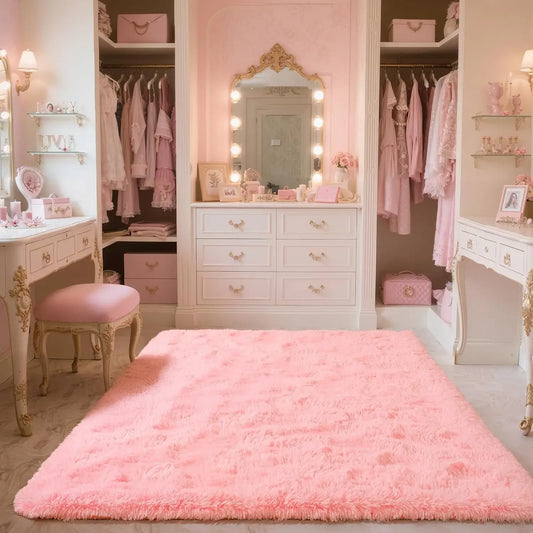 VIKAMA Pink Bedroom Carpet - Soft and Plush for Home Decor - Living Room, Dorm Room Floor Mat - Bedroom Side Rug