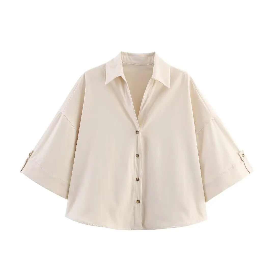HH Women Elegant Turn-Down Collar Single-Breasted Shirts Top+Chic Mid Waist Belt Decoration Zipper Casual Shorts 2-Piece Set