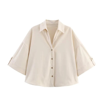 HH Women Elegant Turn-Down Collar Single-Breasted Shirts Top+Chic Mid Waist Belt Decoration Zipper Casual Shorts 2-Piece Set