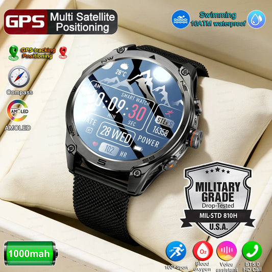 2026 New GPS Smart Watch Men 1000mAh Battery 10ATM Waterproof