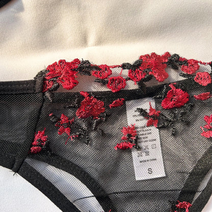 Women Sexy Emotional Underwear Set Exotic Embroidered Printed Brassiere Push-Up Thin Bralette Lingerie Sleepwear Set