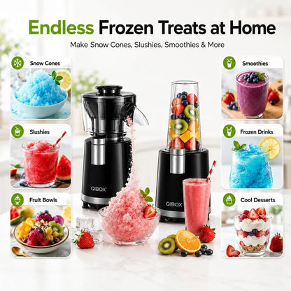 2 in 1 Snow Cone Machine & Smoothie Blender, 700W Powerful Shaved Ice Machine, Frozen Margarita Maker with Stainless Steel Blade, for Home Kitchen Party
