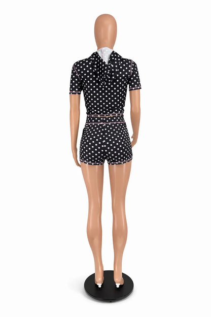 FAGADOER Sexy Women's Matching Sets Polka Dot Print Patchwork Short Sleeve Top and Shorts Female 2 Pieces Streetwear 2026 New