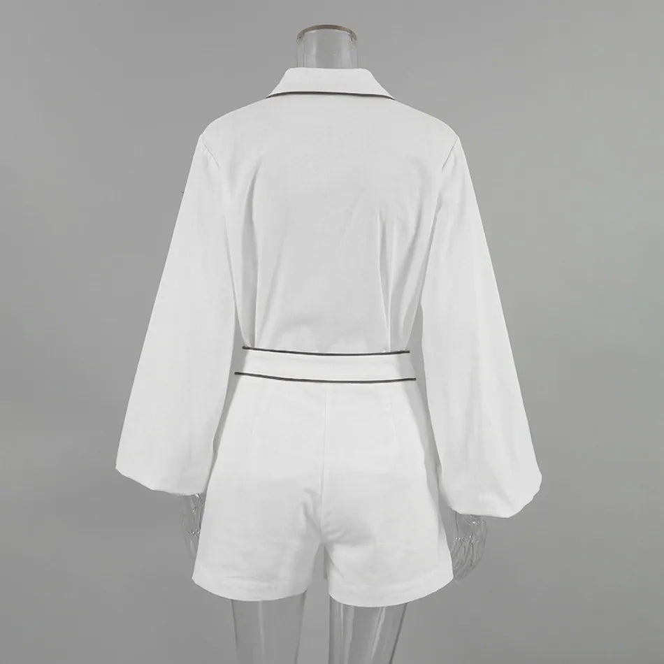 New in Summer Women's Elegant Set   Cotton Linen Long-Sleeved Black White Contrasting Color Design Shirt Shorts Two-Piece