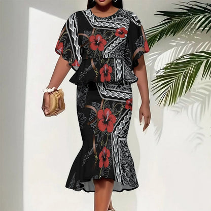 Fishtail Skirt Fashion Slim Skirt Summer Women's Sexy Two Piece Set Ladies Party Skirt Round Neck Casual Set