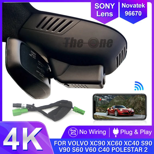 4K Dash Cam For VOLVO XC90 XC60 XC40 S90 V90 S60 V60 S80 XC70 C40 EC40, Plug and Play Dashcam Camera Wifi Car DVR For Polestar 2