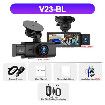 3 Channel WiFi 4K Dash Cam Front and Inside DashCam 1080P Rear Camera Night Vision 24H Parking Car DVR Black Box Support GPS
