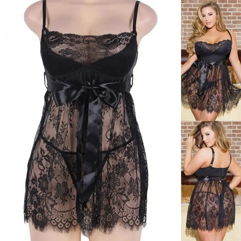 Plus Size Sleepwear Lingerie Dress Women Lace Nightgown