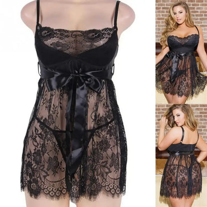 Plus Size Sleepwear Lingerie Dress Women Lace Nightgown
