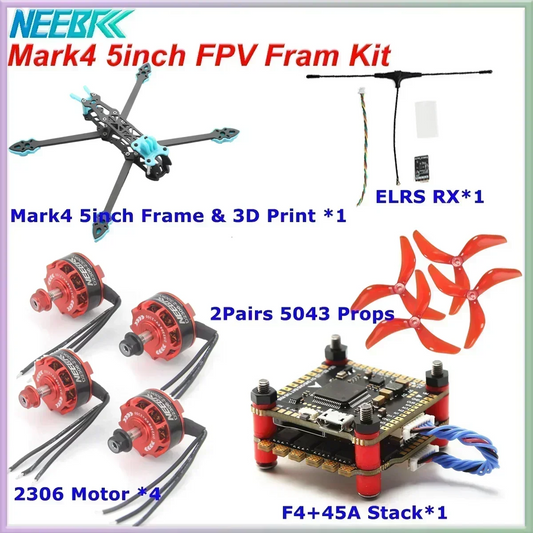 Mark4 5inch FPV Frame Kit 2306 Motor F4V3S PLUS FC 45A ESC Stack ELRS 915MHz RX 5043 Prop GPS Print Part for RC fpv Racing Drone