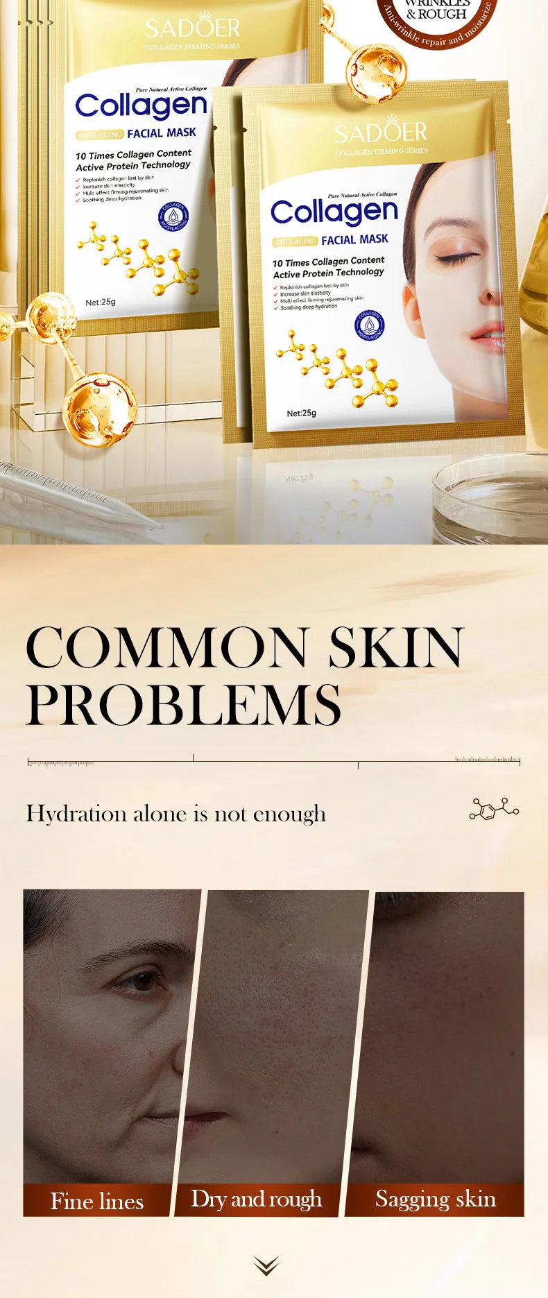 10PCS Collagen Anti Wrinkle Facial Mask Anti Aging Fade Fine Lines Firm Skin Moisturizing Brightening SkinCare Korean Cosmetics