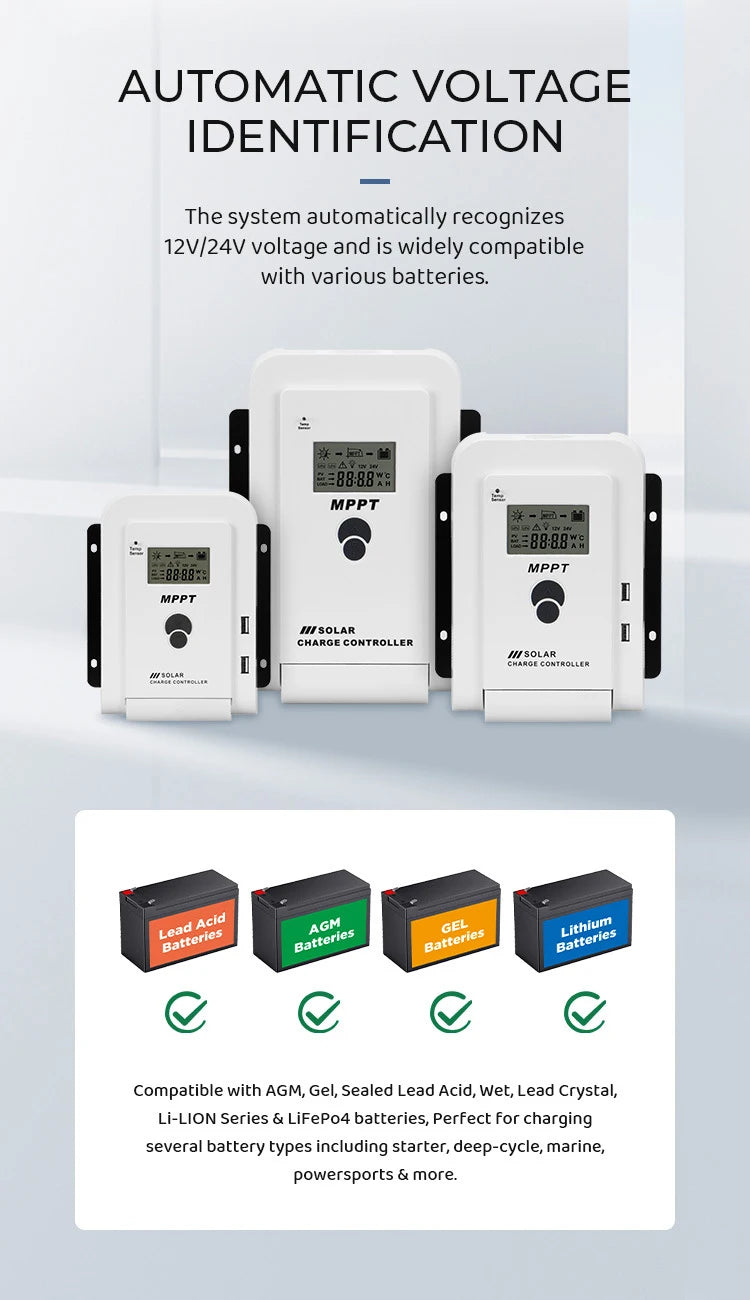 MPPT Solar Charge Controller 10A20A30A40A50A60A Smart LCD Charging 12V24V Auto Photovoltaic Controller Bluetooth