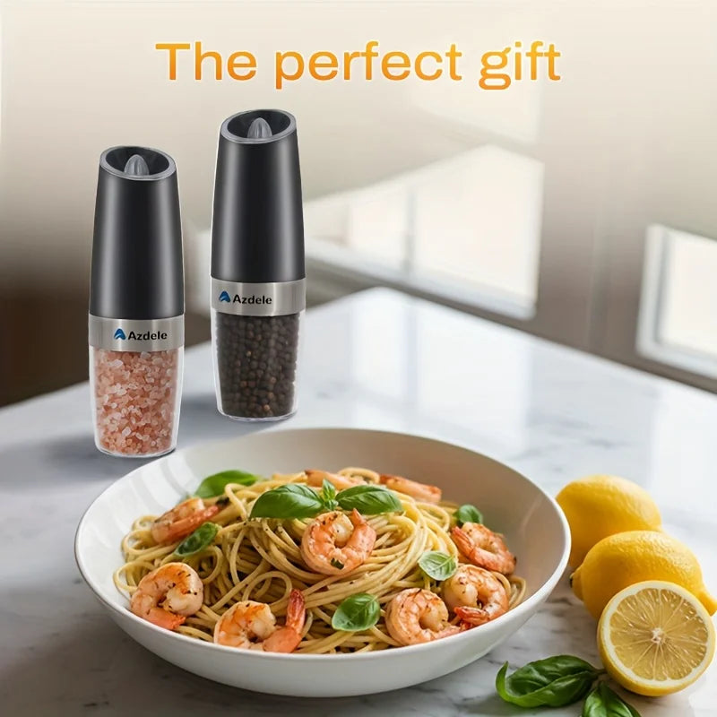 2pcs Gravity-sensing Electric Salt And Pepper Grinder Set, Battery-powered LED Light, One-hand Operation, Local Fast Delivery, Adjustable Coarseness Grinder, Black Kitchen Gadget, Salt And Pepper Grinder Electric 2pcs, Birthd