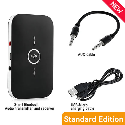 Upgrade B6 2in1 Bluetooth 5.3 Audio Receiver Transmitter 3.5mm AUX+RCA Built-in Battery Wireless Adapter For Car PC TV Headphone