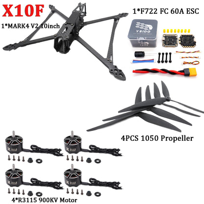 Mark4 V2 10inch Frame Kit F7 Flight Control 60A ESC Stack R3115 900KV Brushless Motor 1050 Propeller ELRS for FPV Camera Drone
