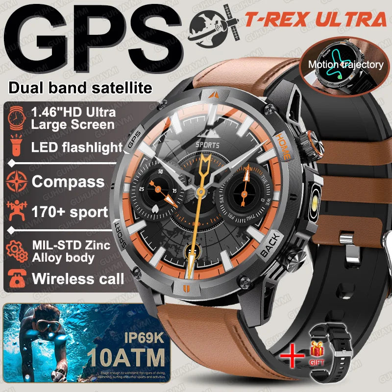 New Military GPS Smart Watch GPS LED Waterproof Heart Rate Sport BT Call HD AMOLED Smartwatch