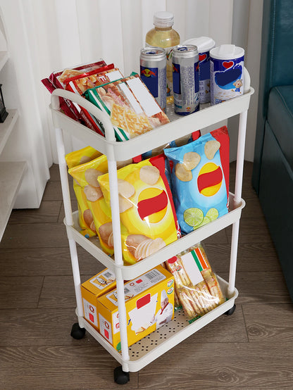 Plastic Rolling Utility Cart with Handle Storage Trolley for Office, Living Room, Kitchen, Movable Storage Organizer with Wheel