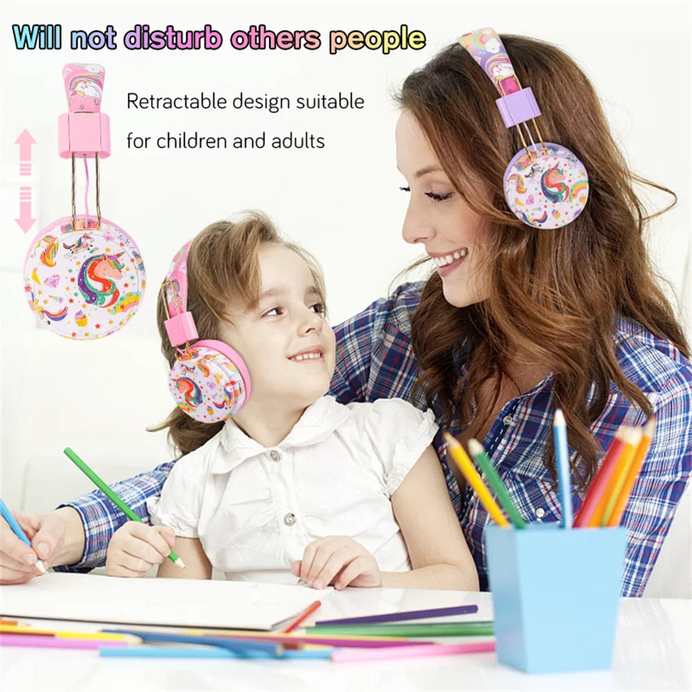 Unicorn Kids Headphones Bluetooth Headset Wireless & 3.5mm Wired Headsets Stereo Music Headphones for School Travel with Gifts