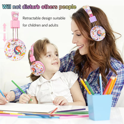Unicorn Kids Headphones Bluetooth Headset Wireless & 3.5mm Wired Headsets Stereo Music Headphones for School Travel with Gifts