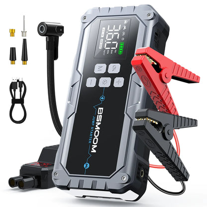 Car Jump Starter With Air Compressor LCD Screen 21800mAh Portable Booster Charger ,6000A Powerful Car Battery Starting Device,Car Battery ChargerFor12V(ALL Gas/10L Diesel) Start The Car Quickly, USB Input/output, LED Emergenc