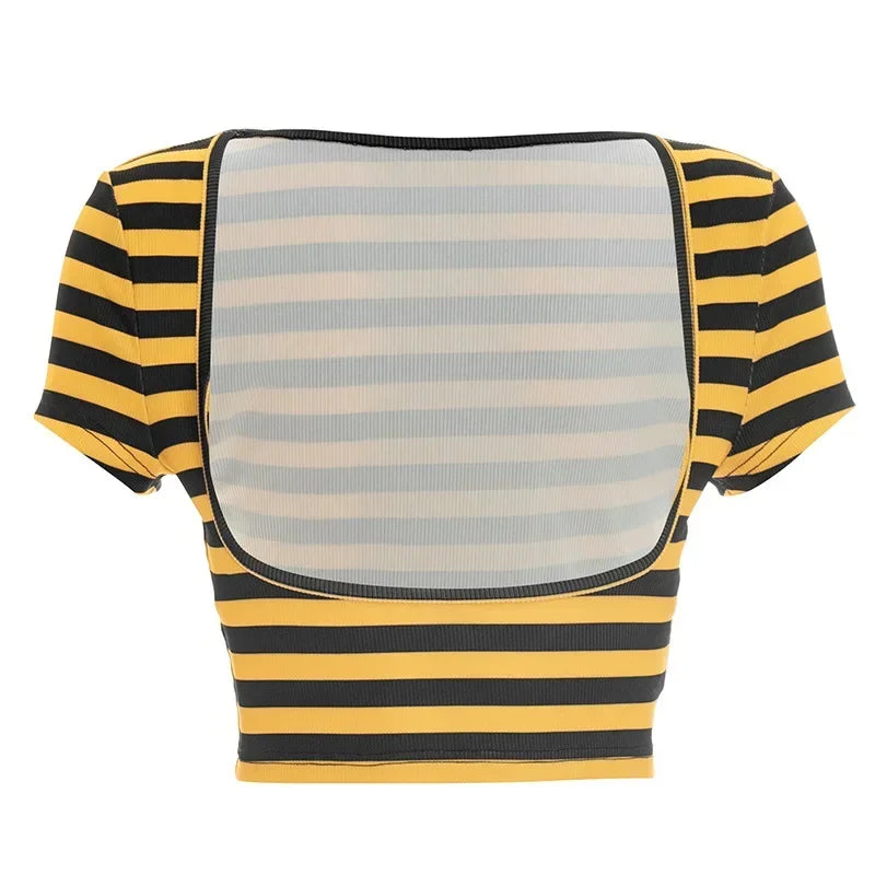 Women Striped Print 3 Piece Short Sets Summer Sexy Halter Lace-up Bra Short Sleeve Crop Top Shorts Matching Sets Beach Vacation