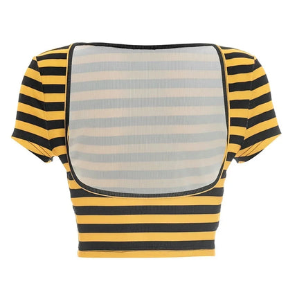 Women Striped Print 3 Piece Short Sets Summer Sexy Halter Lace-up Bra Short Sleeve Crop Top Shorts Matching Sets Beach Vacation