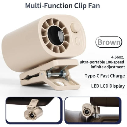 Car Clip Fan 360° Rotatable 100 Speed Wind 12V USB Rechargeable Electric Fan Low Noise Mini Fan Clamp Anywhere