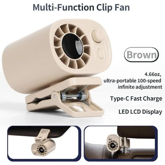 Car Clip Fan 360° Rotatable 100 Speed Wind 12V USB Rechargeable Electric Fan Low Noise Mini Fan Clamp Anywhere