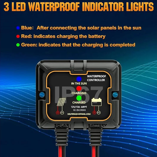 IP67 Waterproof For MPPT Solar Charge Controller 10A 12V For Lithium Batteries Solar Panel Charging Controller
