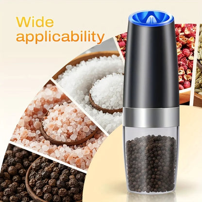 2pcs Gravity-sensing Electric Salt And Pepper Grinder Set, Battery-powered LED Light, One-hand Operation, Local Fast Delivery, Adjustable Coarseness Grinder, Black Kitchen Gadget, Salt And Pepper Grinder Electric 2pcs, Birthd