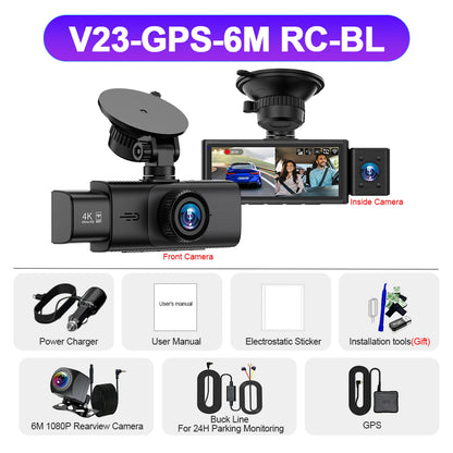 3 Channel WiFi 4K Dash Cam Front and Inside DashCam 1080P Rear Camera Night Vision 24H Parking Car DVR Black Box Support GPS