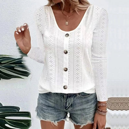 Womens Long Sleeve Tops 2026 Lace Crochet Casual Shirts Button Down V Neck Blouses Dressy Trendy Fashion Fall Clothes